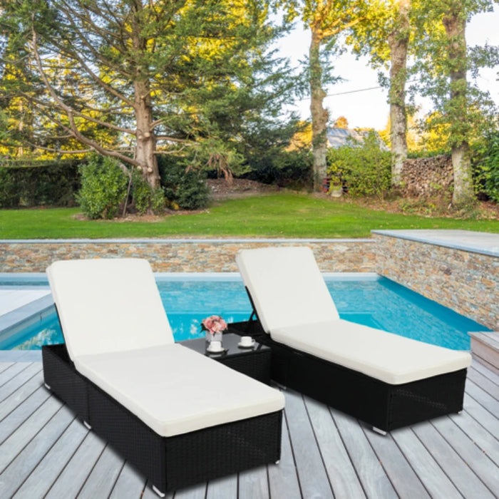3Pcs Outdoor Furniture Set PE Rattan Iron Include 1 Coffee Table 2 Flat Bed Black 4-Wire Ideal for Patio Deck Poolside[US-Depot]
