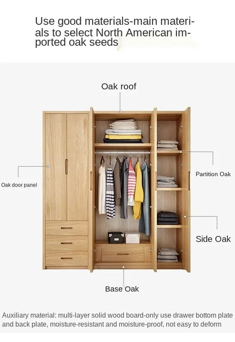 Oak modern minimalist wardrobe flat open locker bedroom coatcase log storage assembly