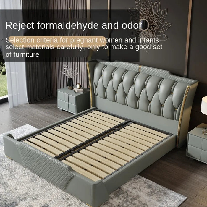 leather bed modern minimalist 1.8 meters double bed master bedroom ins bed high-end atmospheric storage bed wedding bed