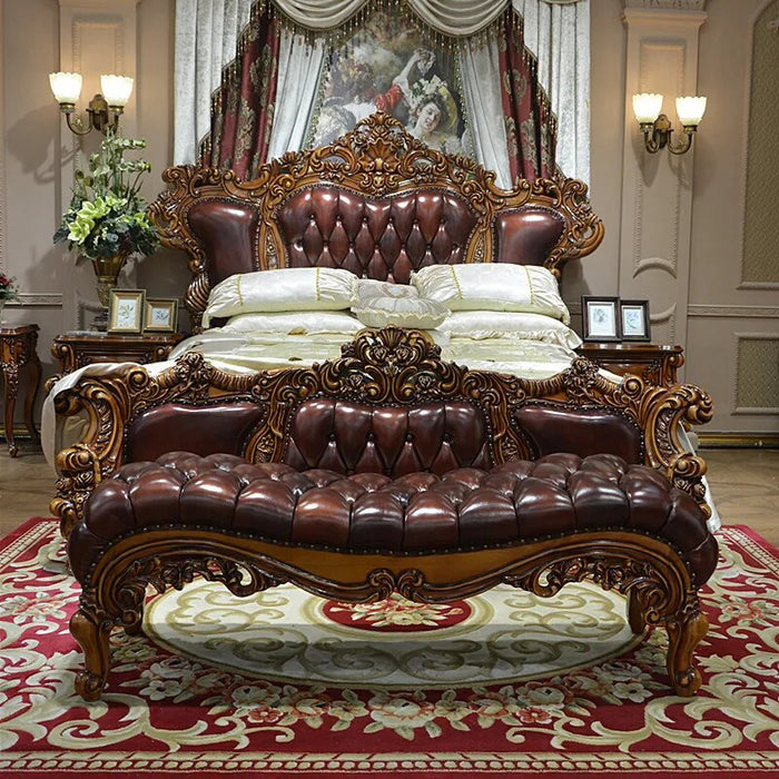 European solid wood carved double queen bed villa master bedroom American luxury wedding bed
