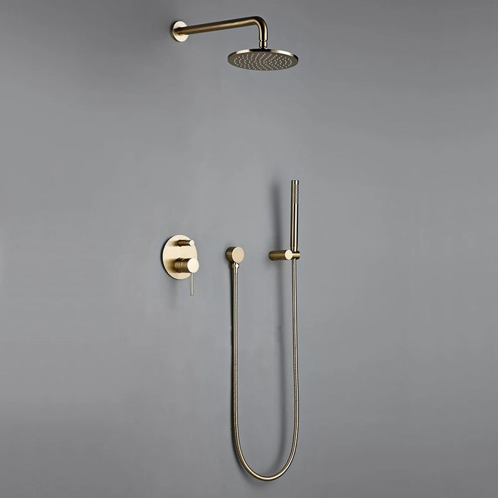 Shower System Wall Mount Bathroom Set Bath Faucet Brass Diverter Mixer Tap Brushed Gold With RainFall Head And Hand Held 8-12"