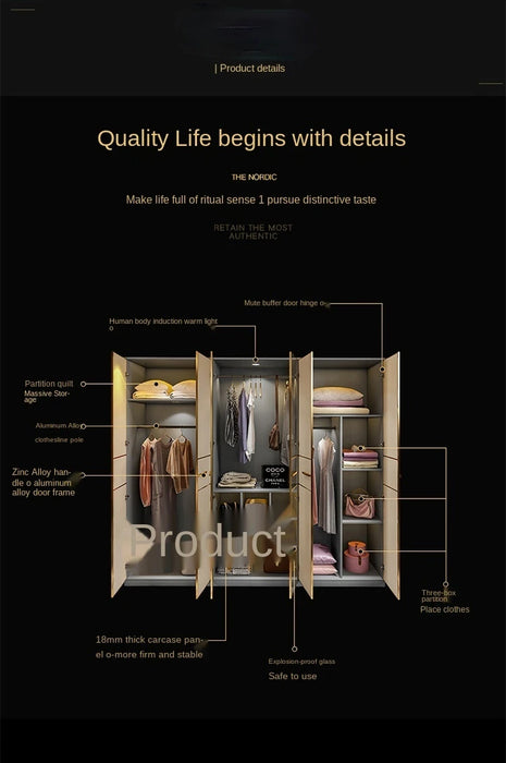 Light luxury wardrobe modern simple home master bedroom tempered glass assembly minimalist overall wardrobe