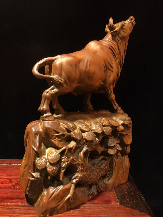 Chinese Old Boxwood carved wooden african statues ox decor statue cattle art figurines for interior Decoration home