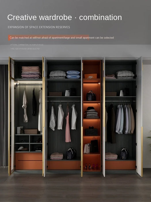 Bedroom household wardrobe simple modern double door overall coat cabinet cloakroom glass door light luxury cabinet combination