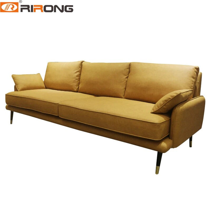 Leather Combination Sofa Brown Orange Living Room Couch Set Single Three Seat Comfortable  for  Modern Italian Design