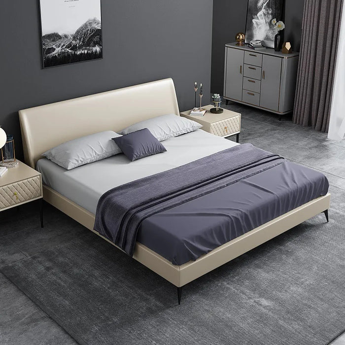 Northern European Genuine Leather Bed Master Bedroom Double Bed Modern Simple 1.8M Leather Bed Light Luxury Soft Bag Wedding Bed
