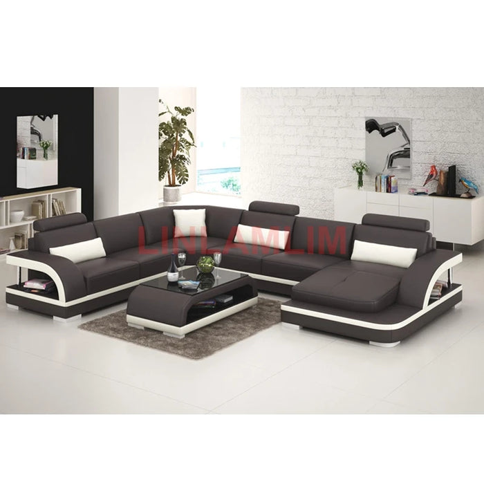 Linlamlim living room Sofa bed functional genuine leather couch waiting room Nordic sala U shape corner and coffee table muebles