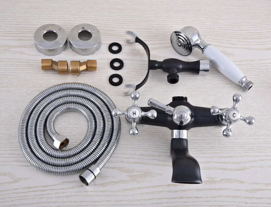 Black Silver Bathtub Shower Faucets Set Dual Knobs Mixer Tap Wall Mounted Bath Shower Set Swivel Tub Spout zna617