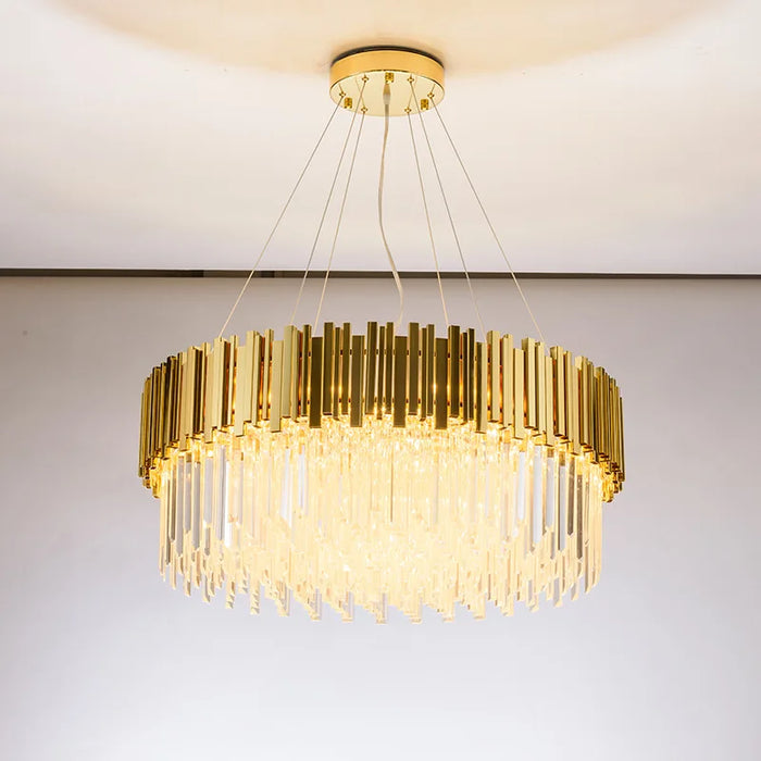 Modern Crystal Lamp Chandelier For Living Room Luxury Gold Round Stainless Steel Chain Chandeliers Lighting