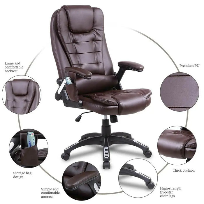 Office Massage Chair Premium Executive Computer Chair Ergonomic Heated 6 Point Vibrating Swivel 2 Colors[US-Depot]
