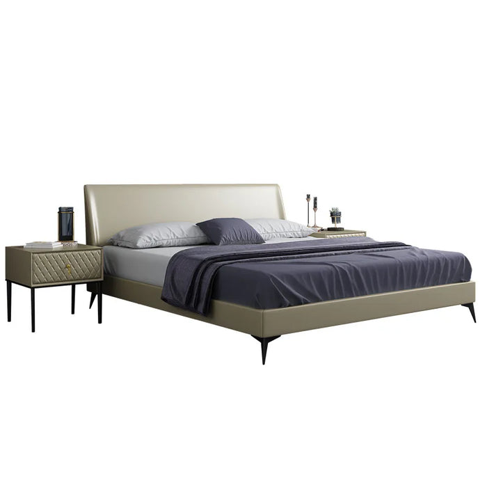 Northern European Genuine Leather Bed Master Bedroom Double Bed Modern Simple 1.8M Leather Bed Light Luxury Soft Bag Wedding Bed