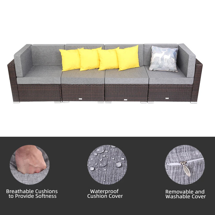 US Warehouse 4 Pieces Patio PE Wicker Rattan Sofa Set Patio Furniture Set In Stock