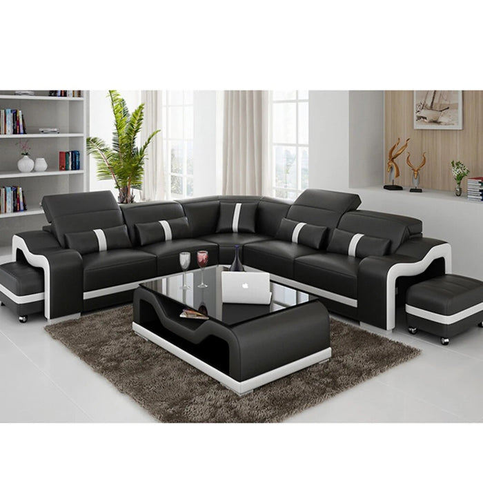 living room Sofa set диван мебель кровать muebles de sala L shape genuine leather sofa cama puff asiento + centro coffee table