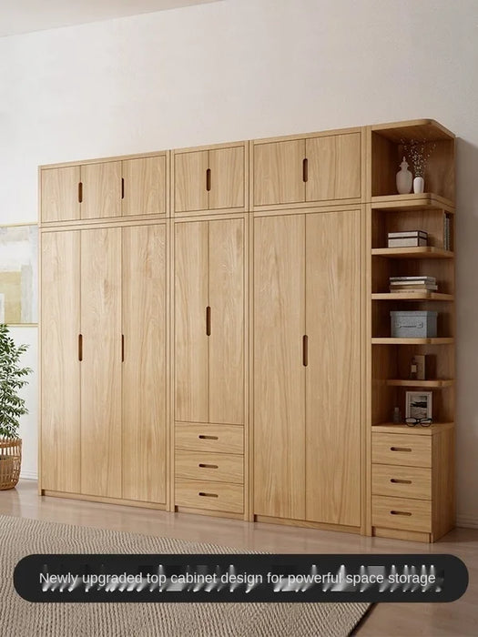 Oak modern minimalist wardrobe flat open locker bedroom coatcase log storage assembly