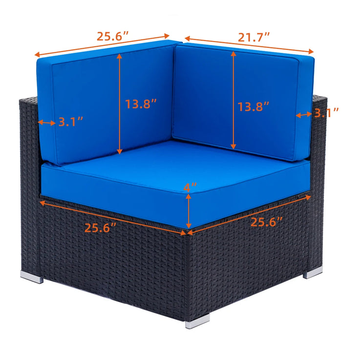 Fully Equipped Weaving Rattan Sofa Set with 2pcs Corner Sofas & 1pcs Single Sofas & 1 pcs Coffee Table Black