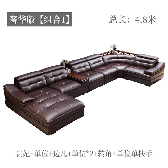 leather sofa U-shaped head-shaped leather simple modern living room leather sofa corner large-family sofa combination