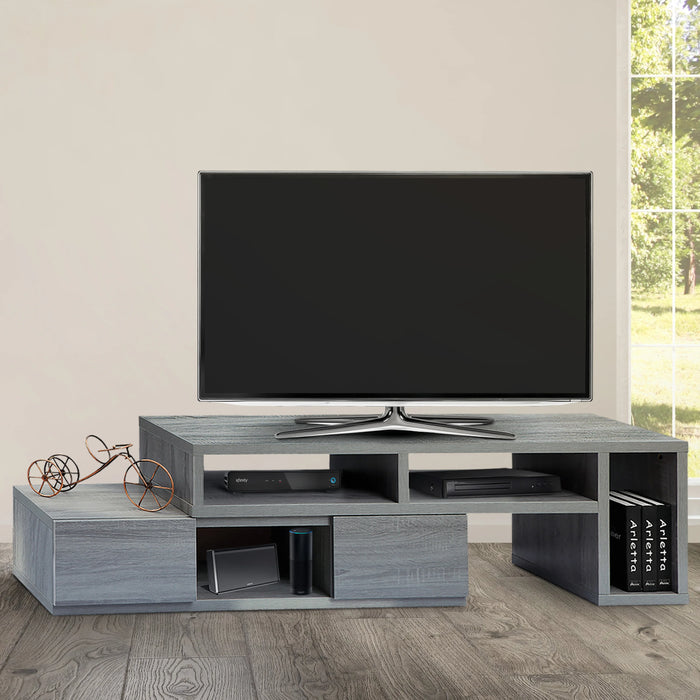 TV Cabinet 54-83x15.4x18Inch Adjustable TV Stand Console Gray for TV\'s Up to 65"[US-W]