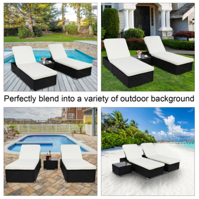 3Pcs Outdoor Furniture Set PE Rattan Iron Include 1 Coffee Table 2 Flat Bed Black 4-Wire Ideal for Patio Deck Poolside[US-Depot]