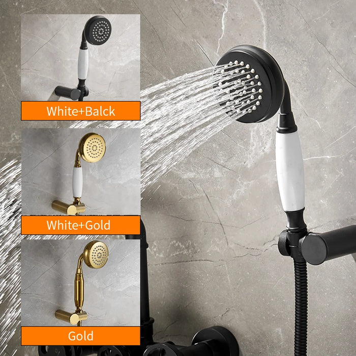 Bathtub Faucets Gold Bath Shower Set White Shower Set Bathtub Mixer Tap Dual Contral Shower Wall Mounted For Bathroom 20E01