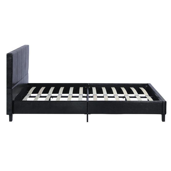 Simple PU Bed Frame Strong Full Size Metal Construction Modern Style Black Easy to Assemble[US-Stock]