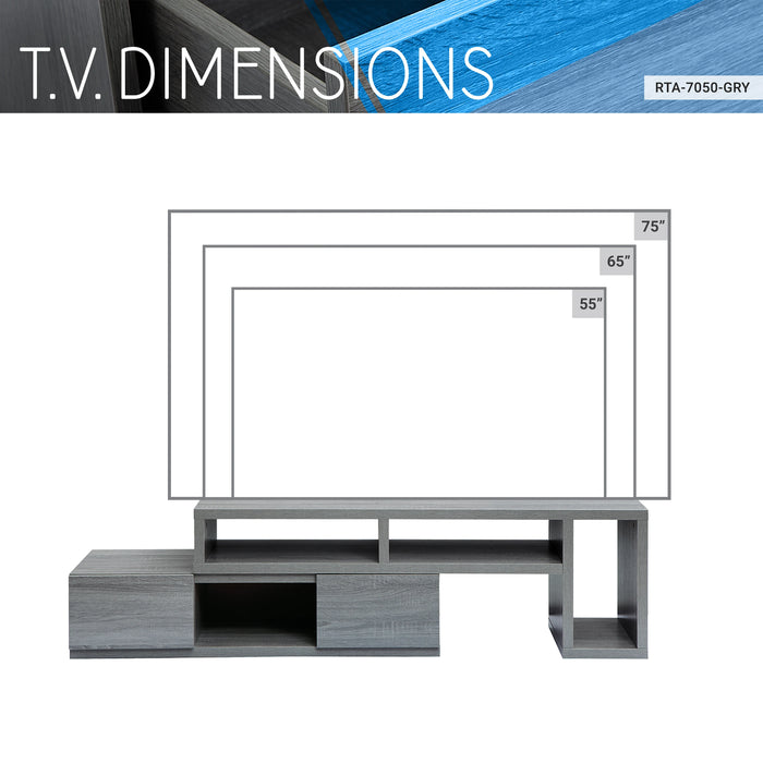 TV Cabinet 54-83x15.4x18Inch Adjustable TV Stand Console Gray for TV\'s Up to 65"[US-W]