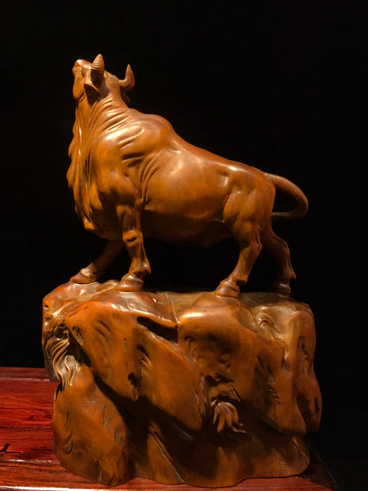 Chinese Old Boxwood carved wooden african statues ox decor statue cattle art figurines for interior Decoration home