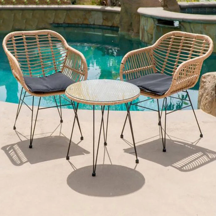 Rattan Woven Sun Table and Chair Three-piece Outdoor Table and Chair Garden Wrought Iron Table and Chair Balcony Modern Outdoor
