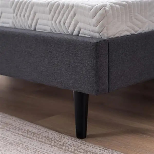 Bed Frame Linen Soft Pack Bed Right Angle Horizontal Line Decorative Bed Dark Gray Queen Easy to Assemble Stylish and Modern