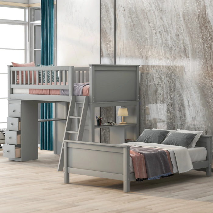 Two Colors Twin over Twin Bed with Drawers and shelves Bedroom Furniture for Livingroom US Warehouse