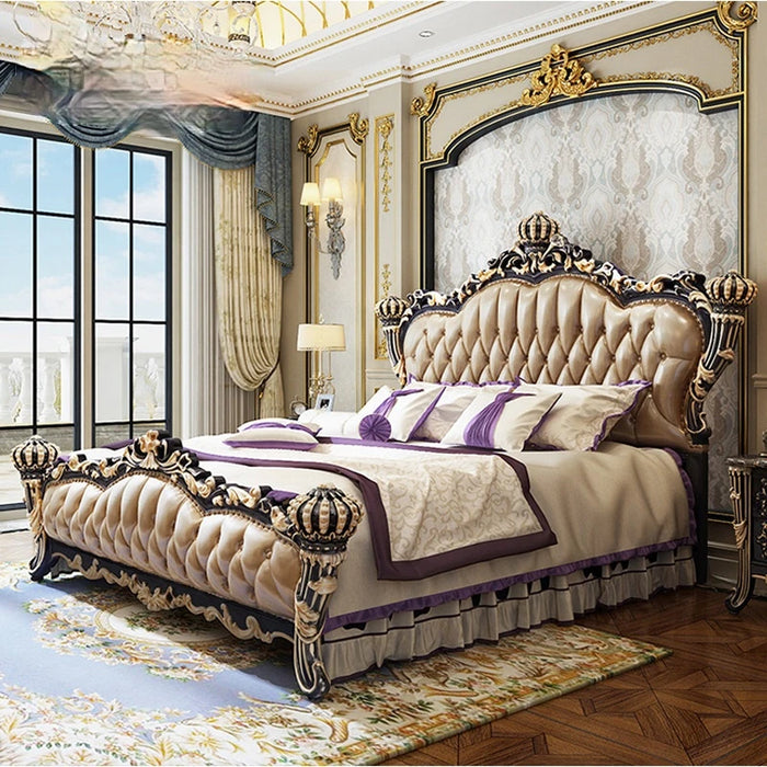 Luxurious European bedroom furniture Crown solid wood bed ebony double bed princess bed