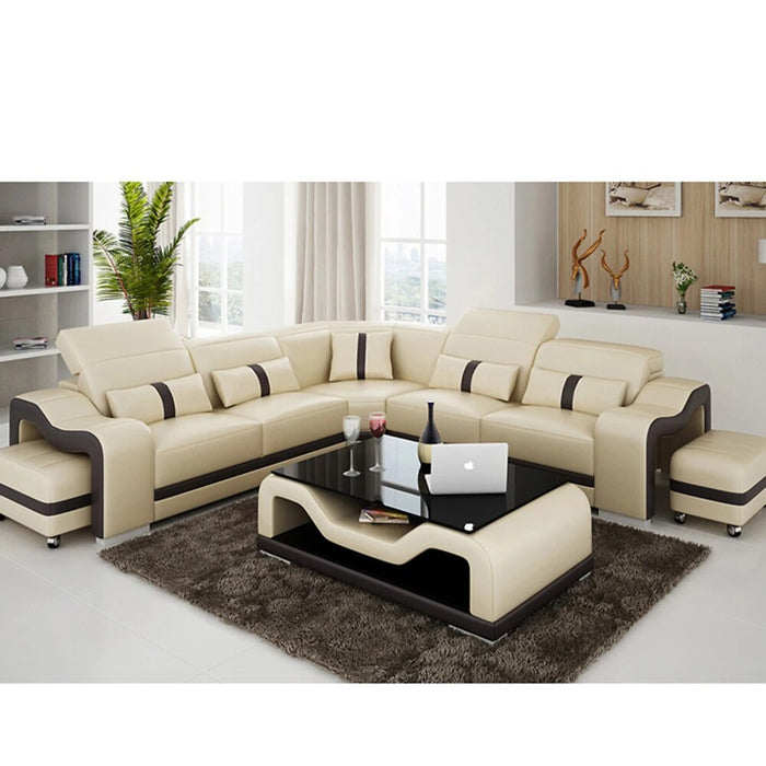 living room Sofa set диван мебель кровать muebles de sala L shape genuine leather sofa cama puff asiento + centro coffee table