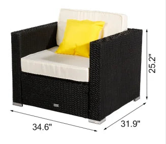 9Pcs Patio Furniture Set Include 3 Armless Sofa 3 Corner Sofa 2 Single Sofa 1 Table PE Wicker Rattan Steel Black[US-Stock]