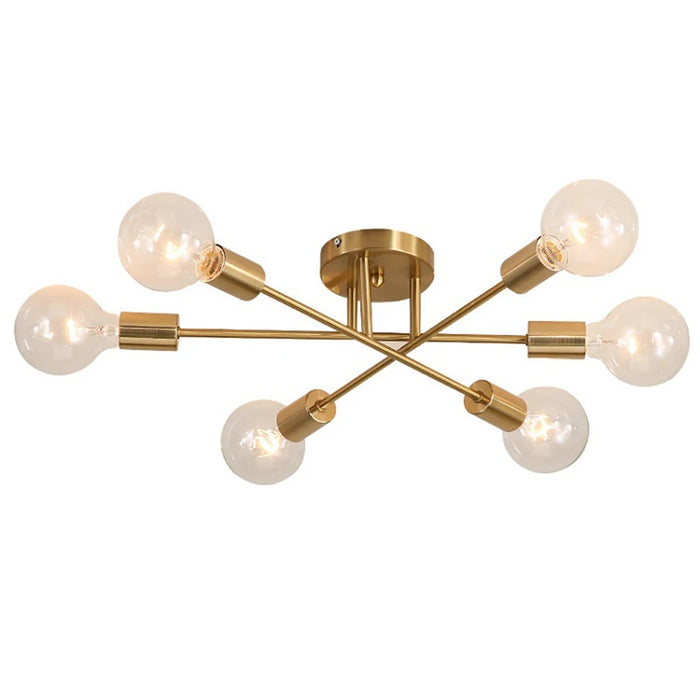 Modern Chandelier Sputnik Lamps Semi Flush Mount Ceiling Light Nordic Brushed antique Gold Lighting 6 Lights for Dining Room