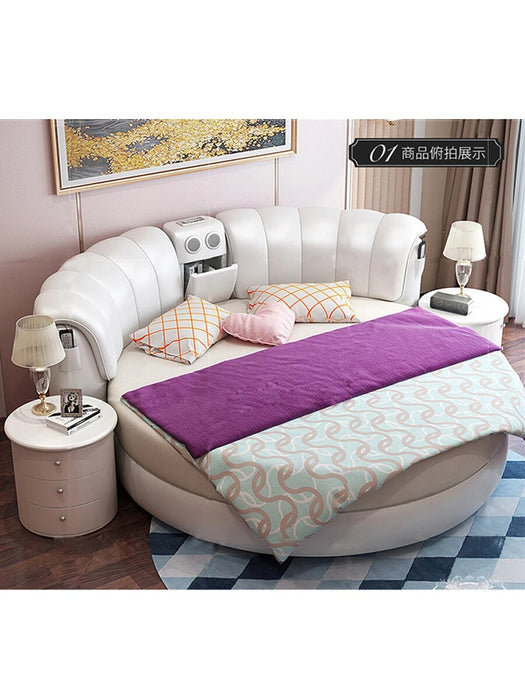 Smart bed frame camas bedroom set furniture кровать двуспальная lit beds round massage  genuine leather bed  + 2 night stands