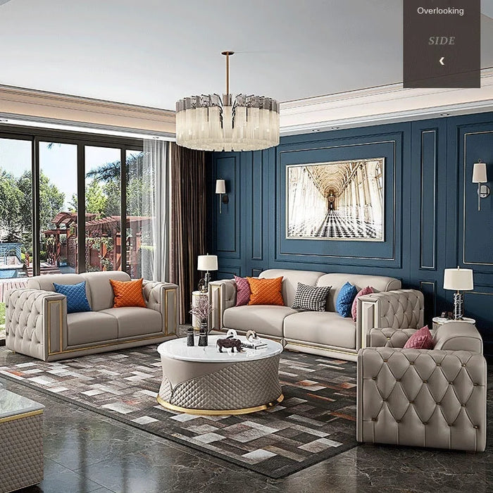 Post-Modern microfiber  Leather Combination Sofa Villa Size Living Room Sofa for living room couch