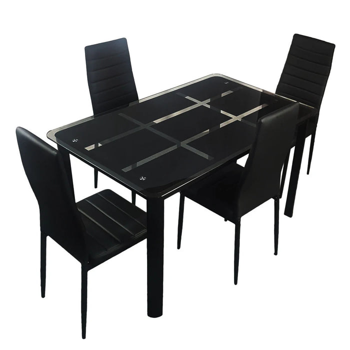 Dining Table Set Tempered Glass Dining Table and  6pcs Elegant Assembled Stripping Texture High Backrest Dining Chairs