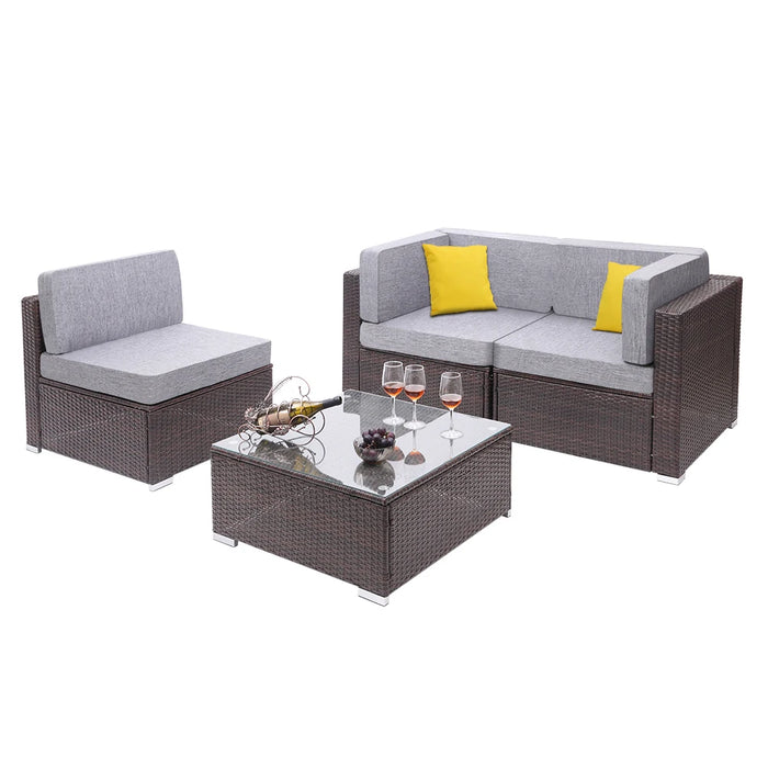 US Warehouse 4 Pieces Patio PE Wicker Rattan Corner Sofa Set  Patio Furniture  Set for Garden and Outdoors