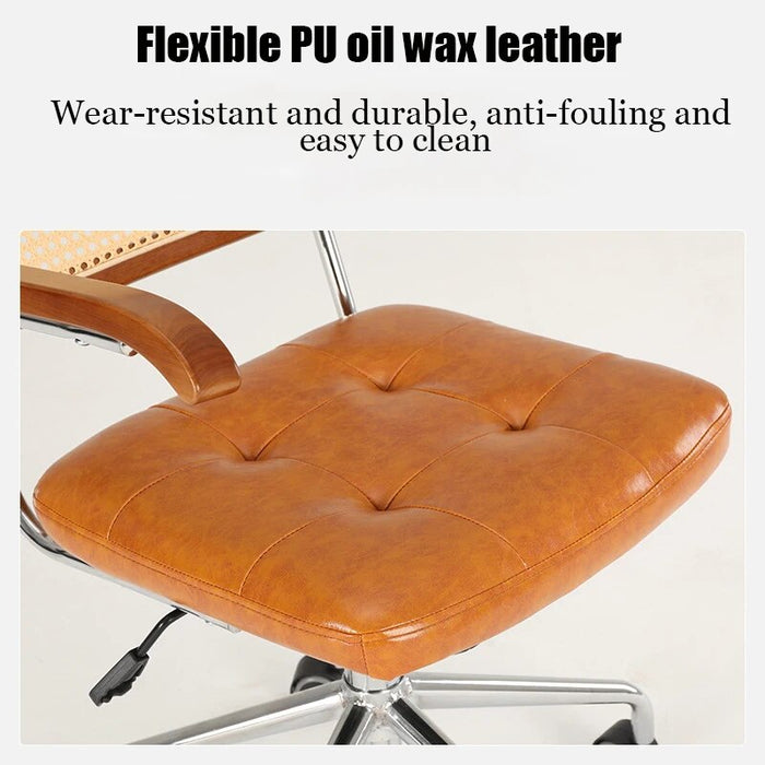 Wuli Rattan Office Chair Leather Japanese Retro Chair Computer Chair Home Swivel Chair Study Desk Lift Chair Celebrity Seat