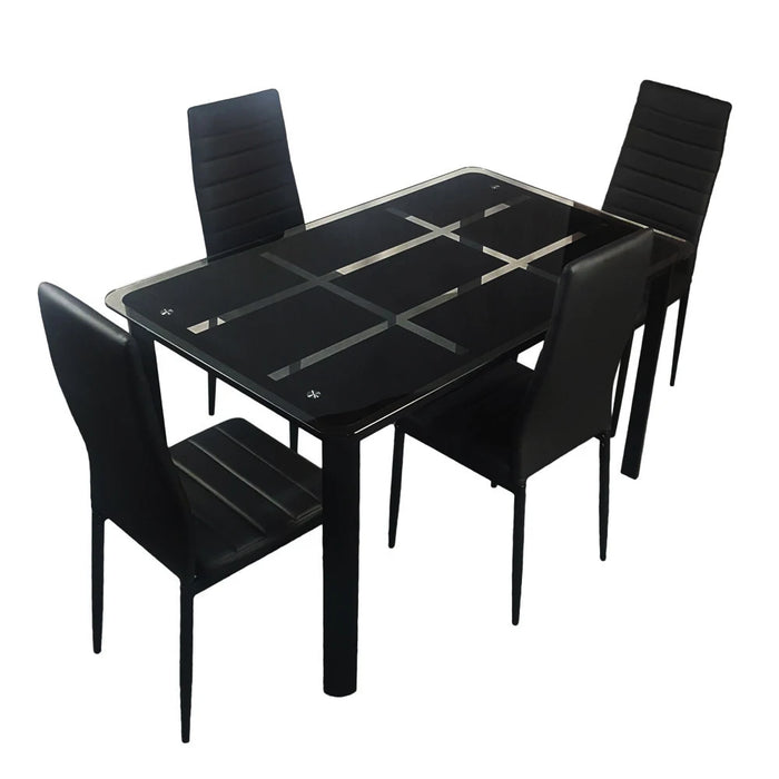 Dining Table Set Tempered Glass Dining Table and  6pcs Elegant Assembled Stripping Texture High Backrest Dining Chairs