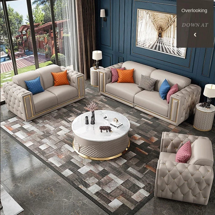 Post-Modern microfiber  Leather Combination Sofa Villa Size Living Room Sofa for living room couch
