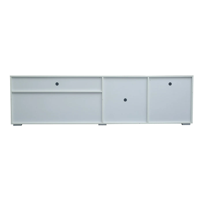 200x35x55CM High Gloss LED TV Cabinet with 3 Doors Modern TV Stand (White/Black)[US-Stock]