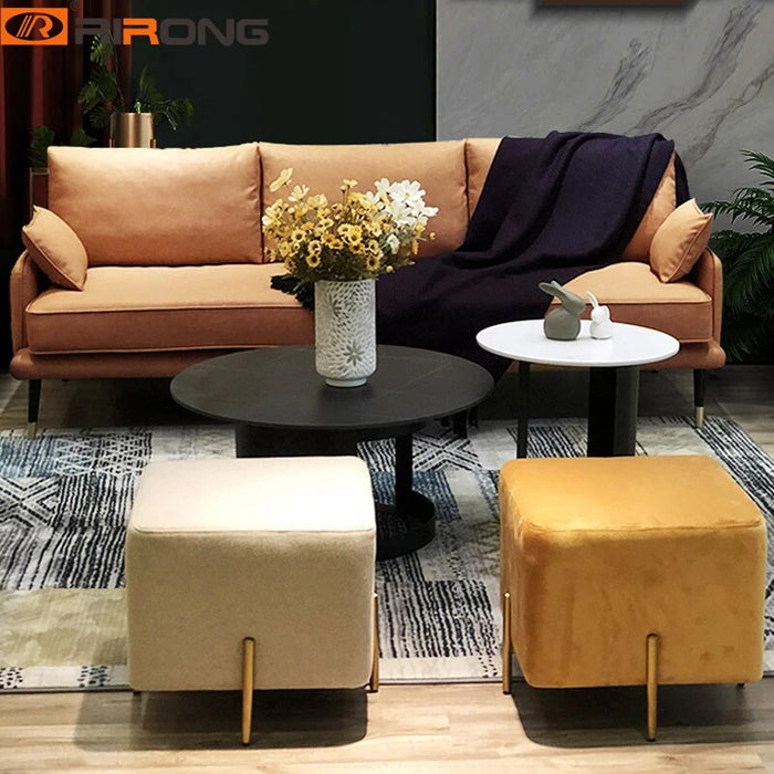 Leather Combination Sofa Brown Orange Living Room Couch Set Single Three Seat Comfortable  for  Modern Italian Design