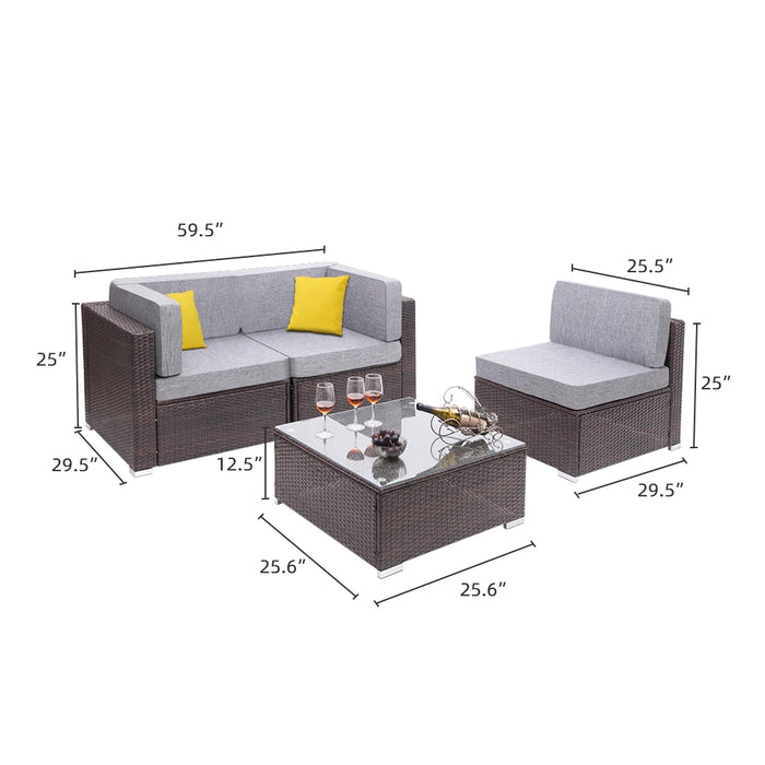 US Warehouse 4 Pieces Patio PE Wicker Rattan Corner Sofa Set  Patio Furniture  Set for Garden and Outdoors
