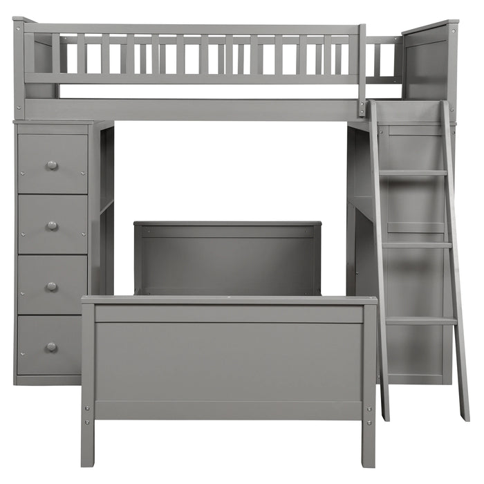 Two Colors Twin over Twin Bed with Drawers and shelves Bedroom Furniture for Livingroom US Warehouse