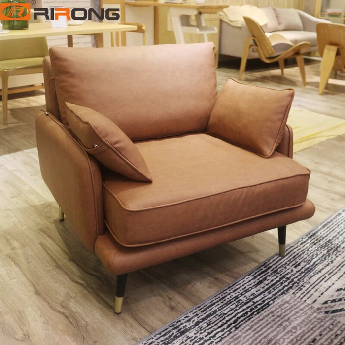 Leather Combination Sofa Brown Orange Living Room Couch Set Single Three Seat Comfortable  for  Modern Italian Design