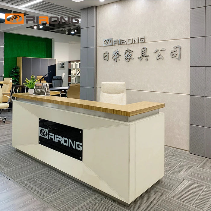 200cm Modern Square I Shape Small Wooden Steel Custom Office Salon Reception Counter Table Desk