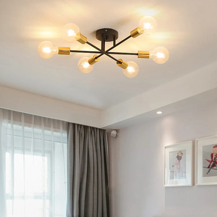 Modern Chandelier Sputnik Lamps Semi Flush Mount Ceiling Light Nordic Brushed antique Gold Lighting 6 Lights for Dining Room