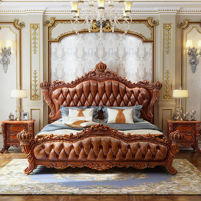 Luxurious European bedroom furniture Crown solid wood bed ebony double bed princess bed