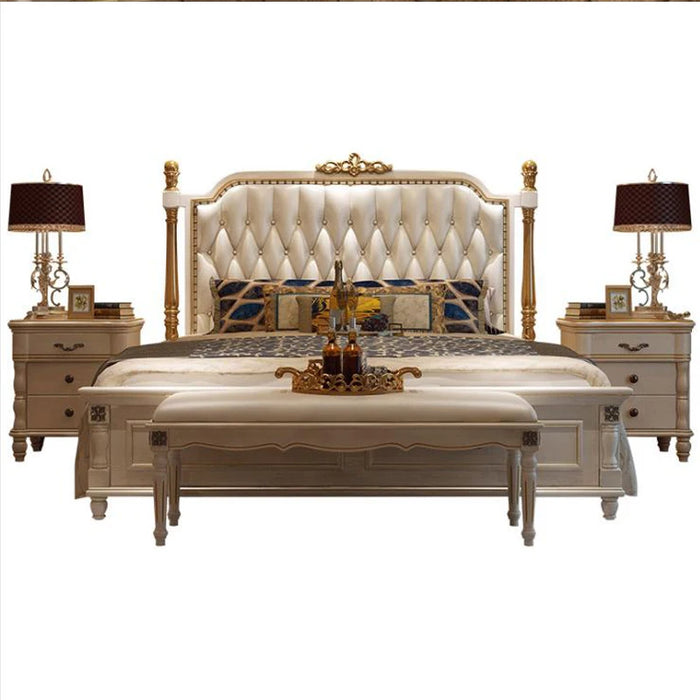modern european solid wood bed bed 2 people Fashion Carved  leather  french bedroom furniture bng002