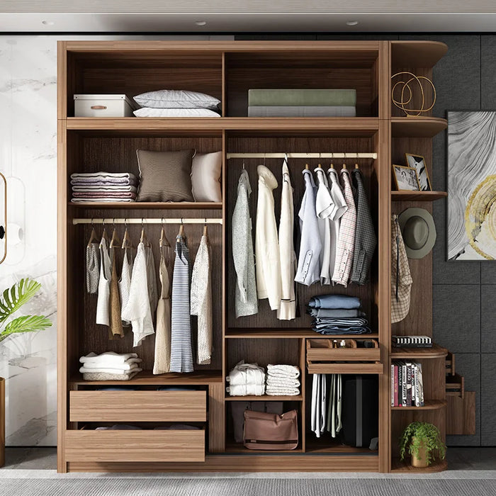 Sliding door wardrobe Modern home bedroom solid wood glass sliding door assembly overall wardrobe